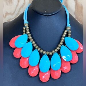 Statement Necklace Women Adjustable 56" Blue Pink Teardrop Beads Y2K Bold